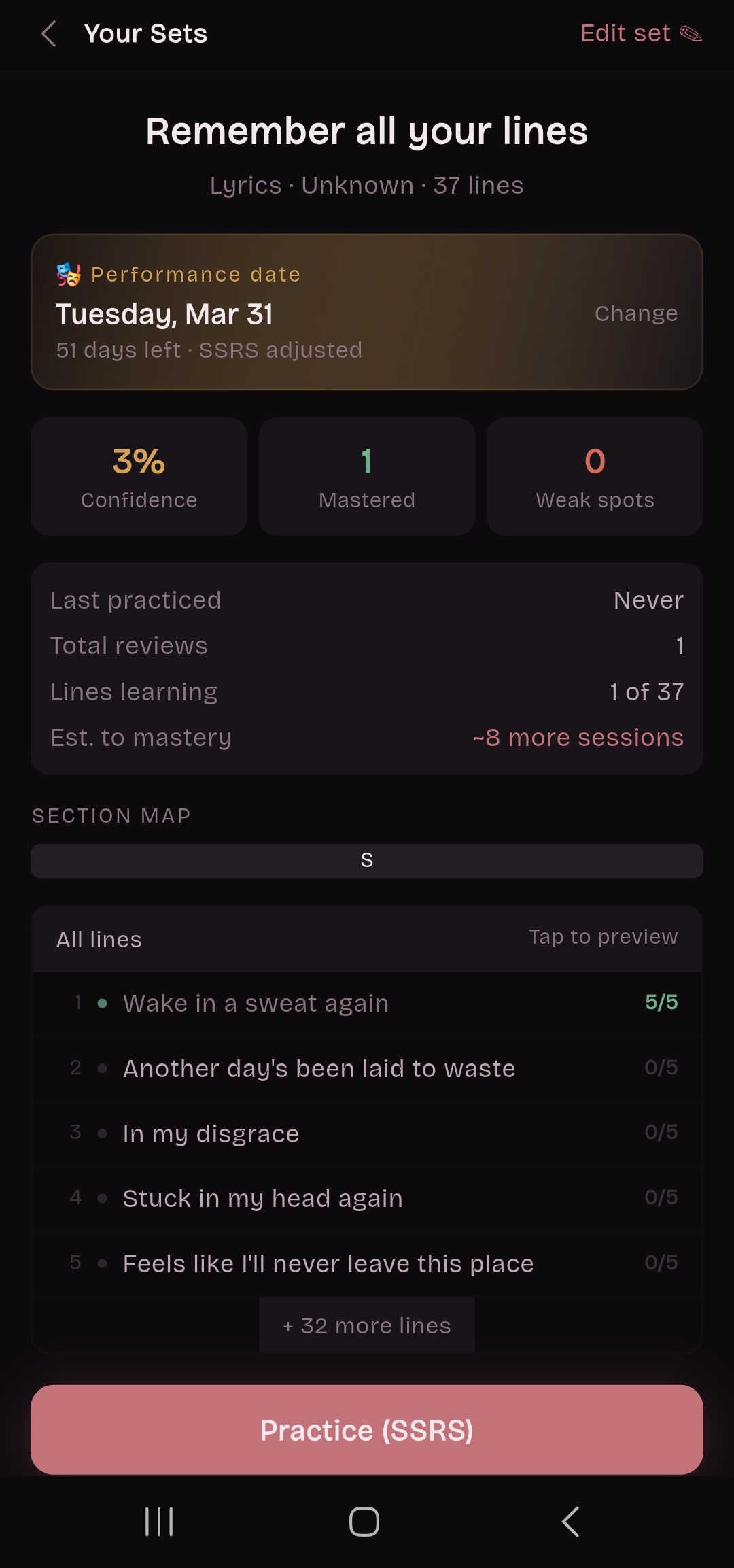 Set details with stats